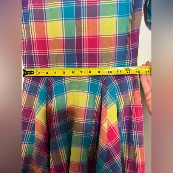 Retro inspired Handmade Cutesy Rainbow Plaid Women's Dress - Picture 7 of 9